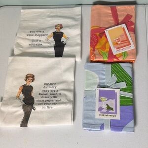 Set of 4 Vintage-Inspired Cocktail & Tea Towels - White, Peach, Green, Lavender